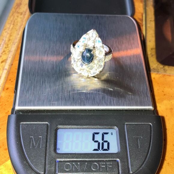 Natural Star Sapphire Rainbow Moonstone Sterling Silver Ring Size 5 - Picture 10 of 10